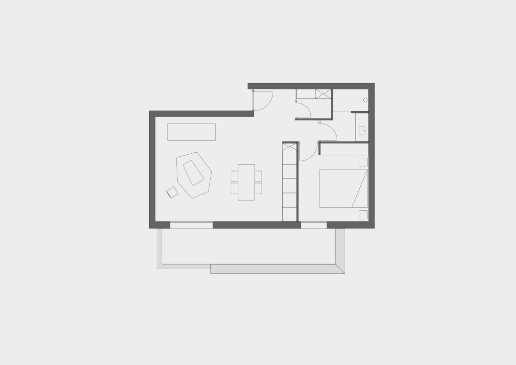 Plan d'implémentation, lors de la rénovation complète d'un appartement en Bretagne par le studio d'architecture intérieur Gabriel Loirat.