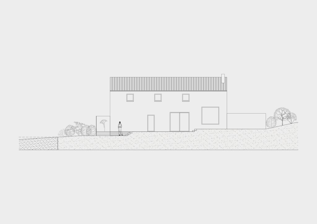 Plan de façade d'une maison neuve de 125m2 en Bretagne par le studio d'architecture intérieur Gabriel Loirat.